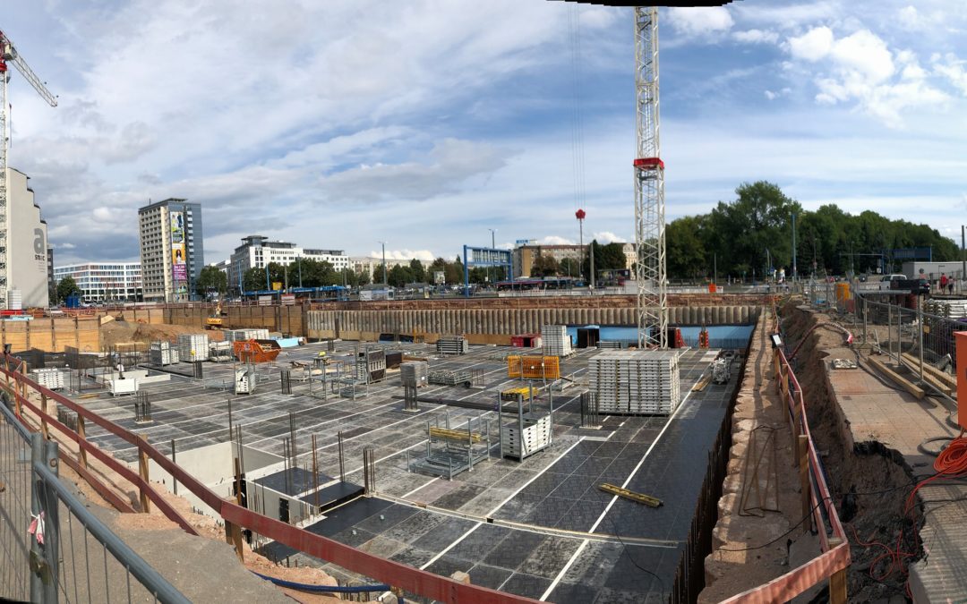 Der Neubau des Bürogebäudes eins energie in Sachsen schreitet voran